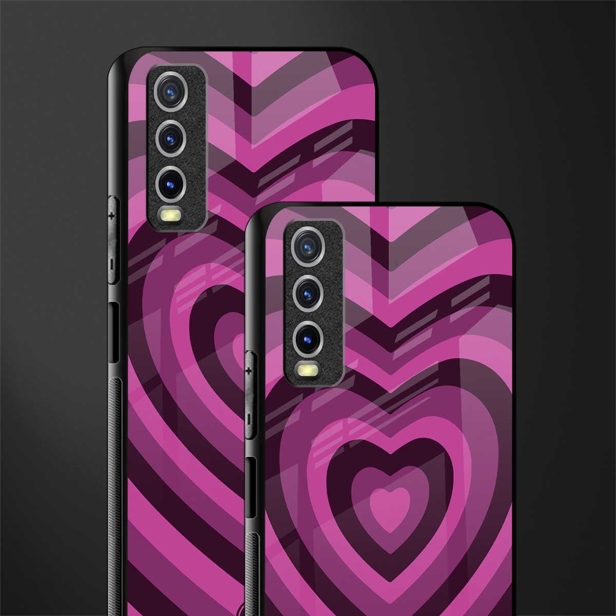 y2k burgundy hearts aesthetic glass case for vivo y20 image-2