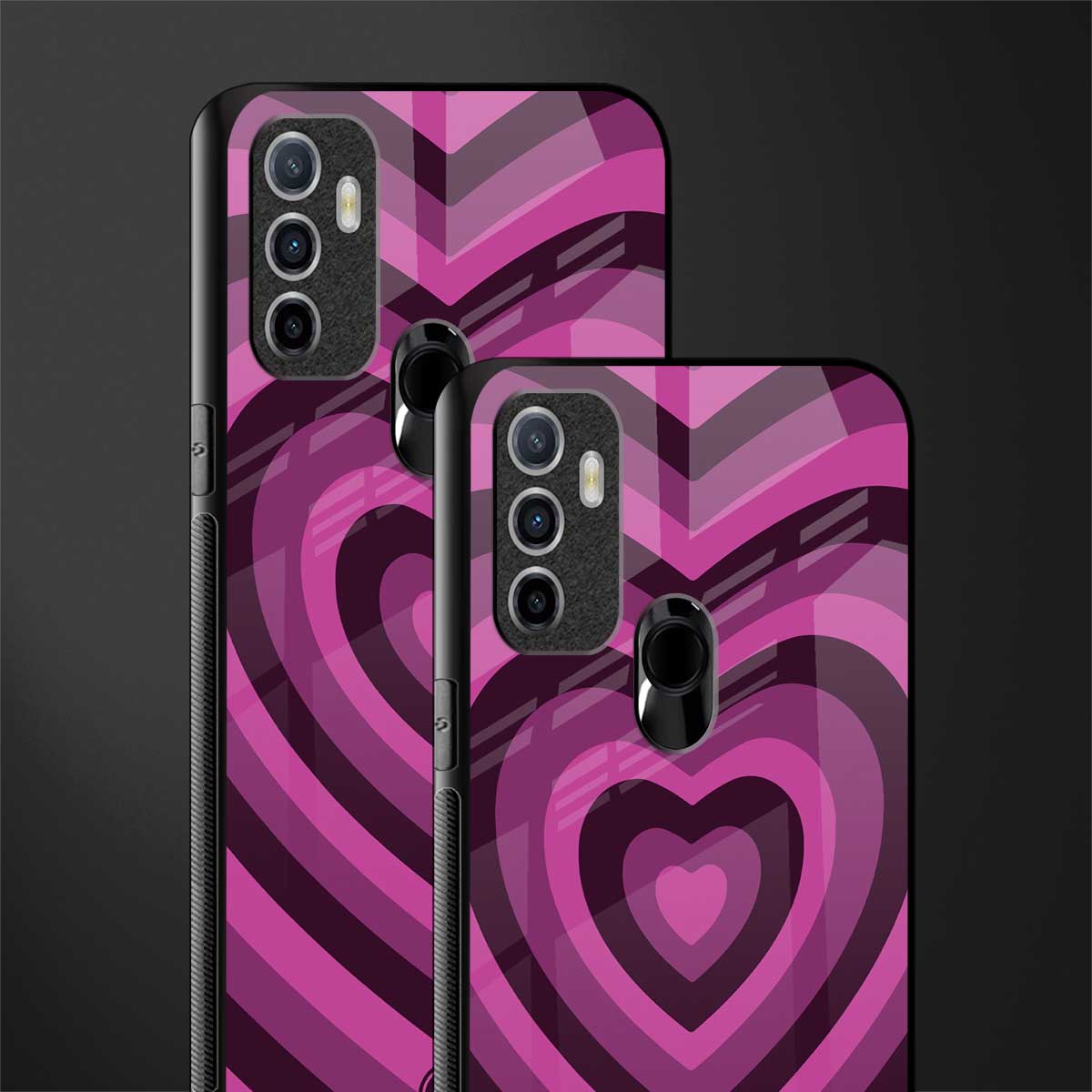 y2k burgundy hearts aesthetic glass case for oppo a53 image-2