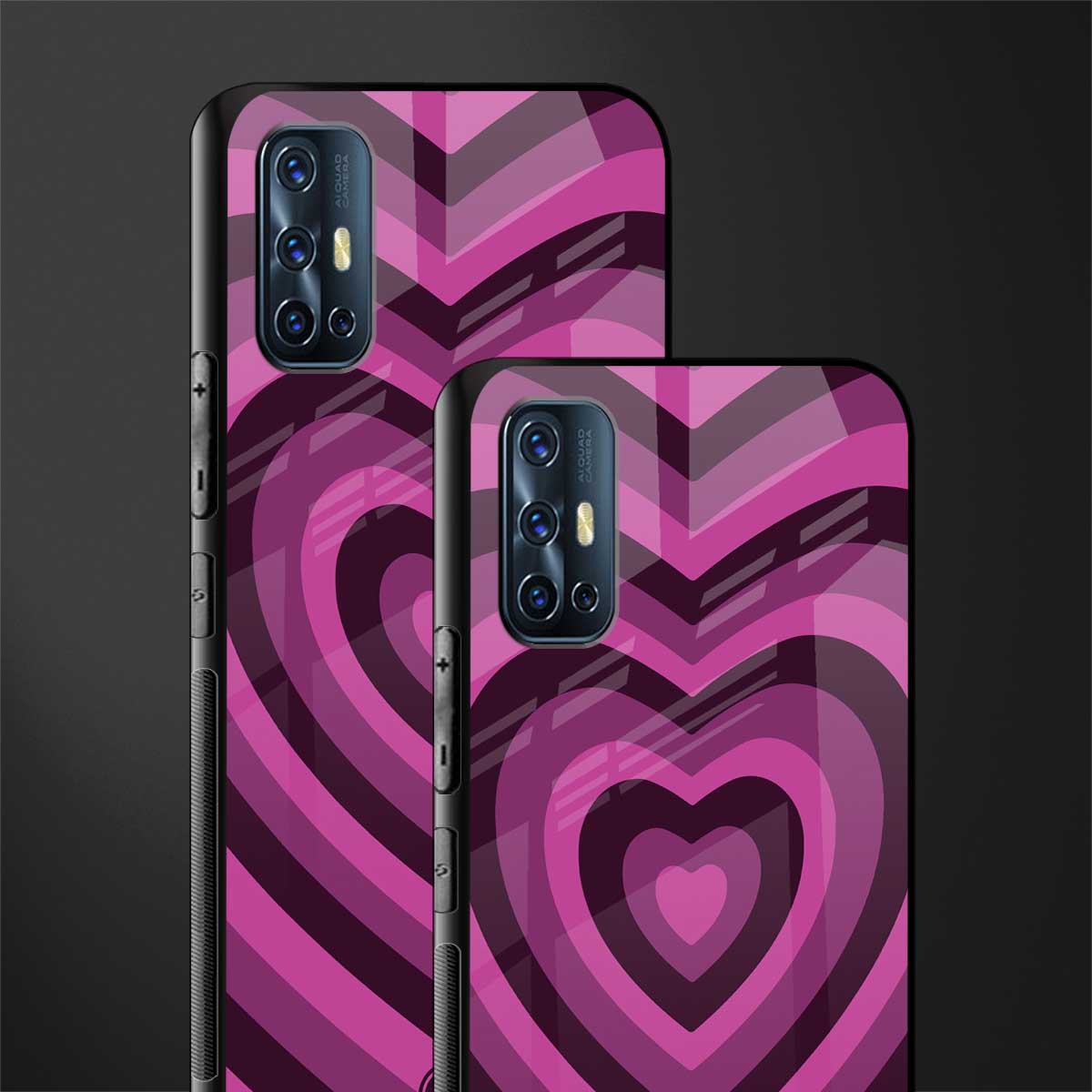 y2k burgundy hearts aesthetic glass case for vivo v17 image-2