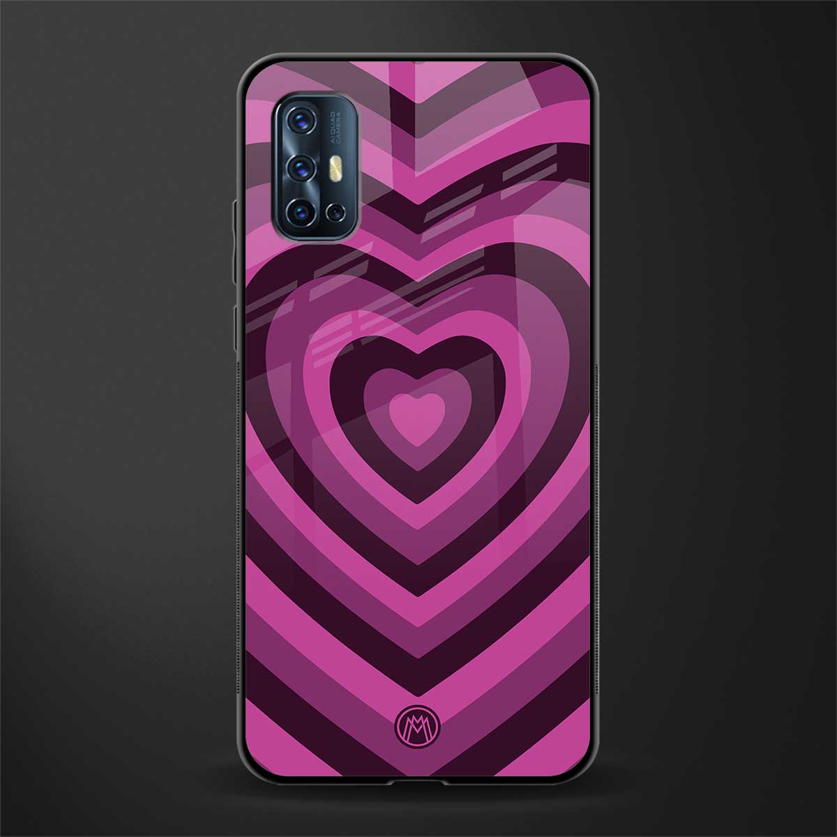 y2k burgundy hearts aesthetic glass case for vivo v17 image