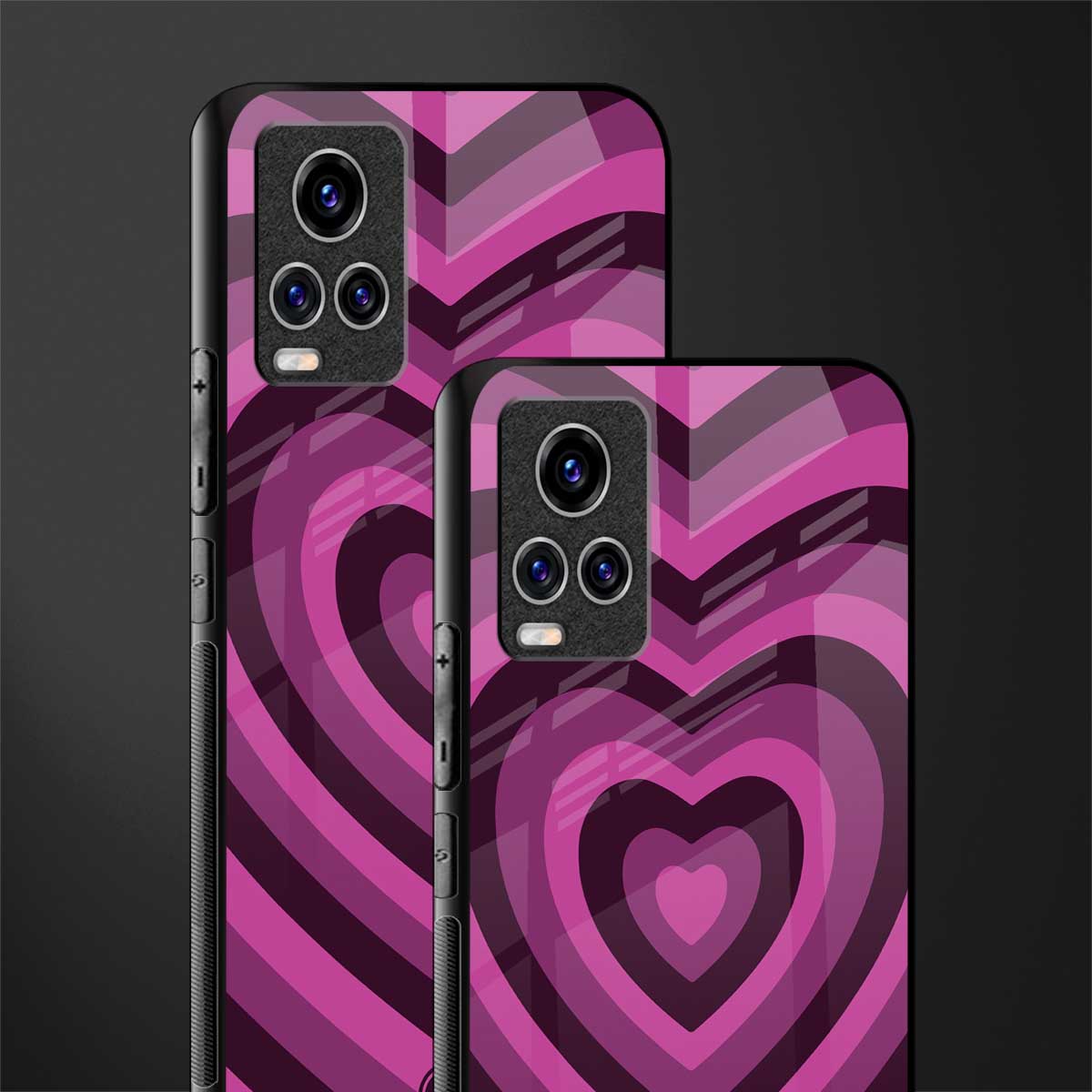 y2k burgundy hearts aesthetic glass case for vivo v20 pro image-2