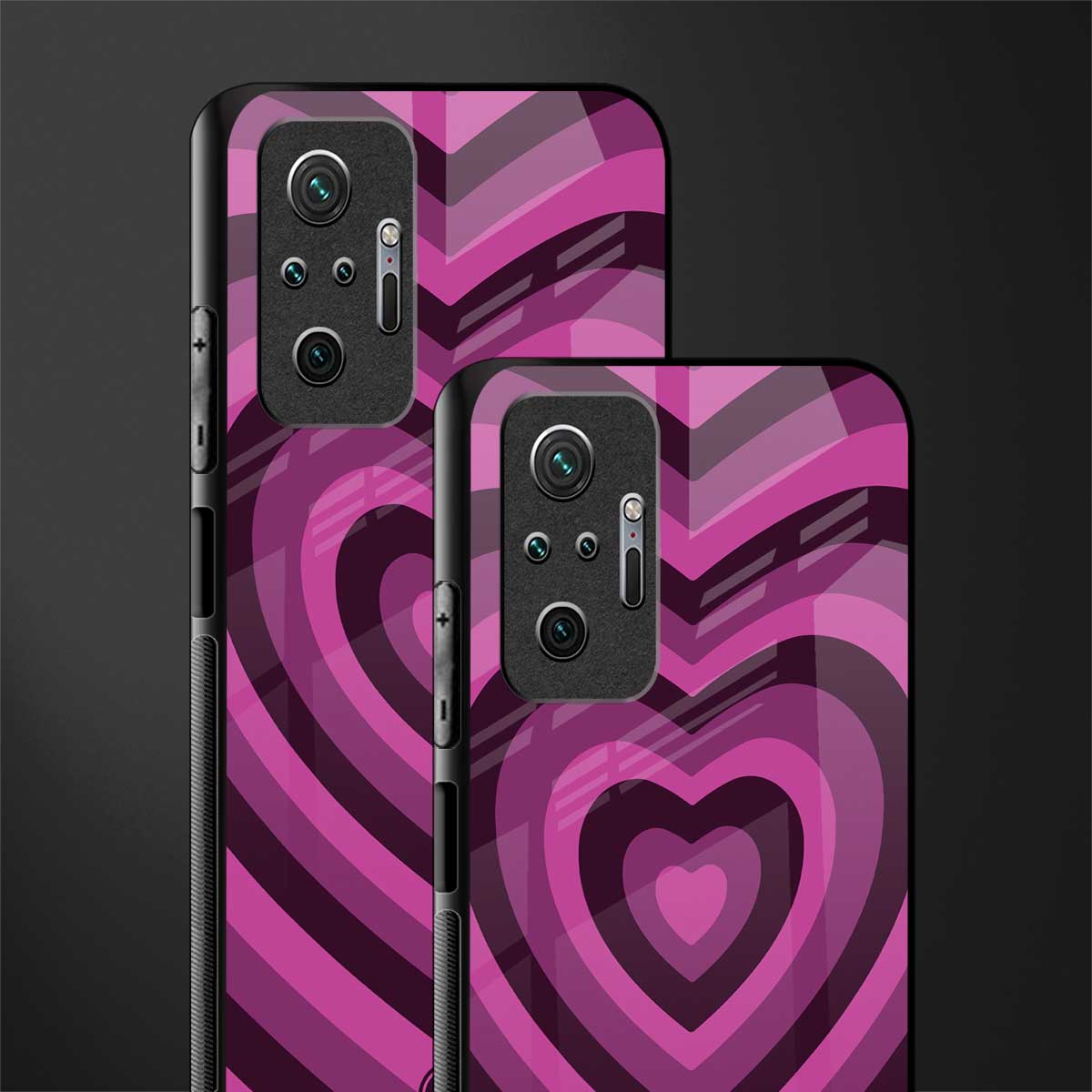 y2k burgundy hearts aesthetic glass case for redmi note 10 pro image-2