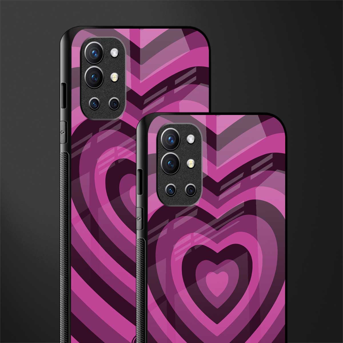 y2k burgundy hearts aesthetic glass case for oneplus 9r image-2