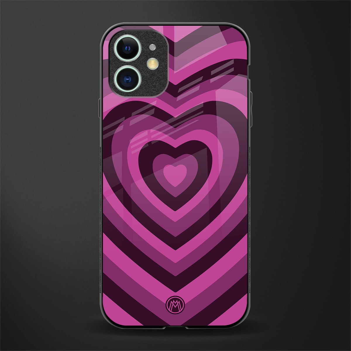 y2k burgundy hearts aesthetic glass case for iphone 12 image