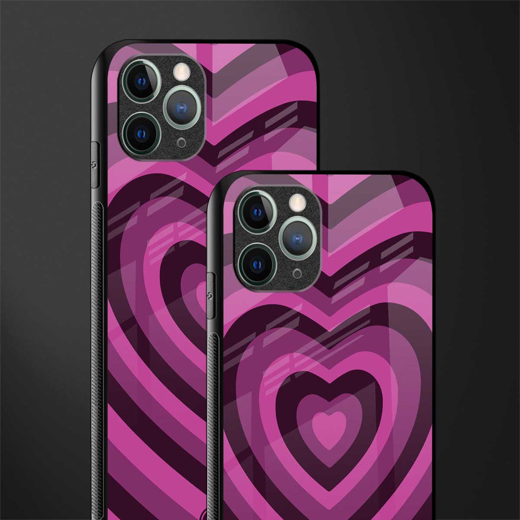 y2k burgundy hearts aesthetic glass case for iphone 11 pro max image-2