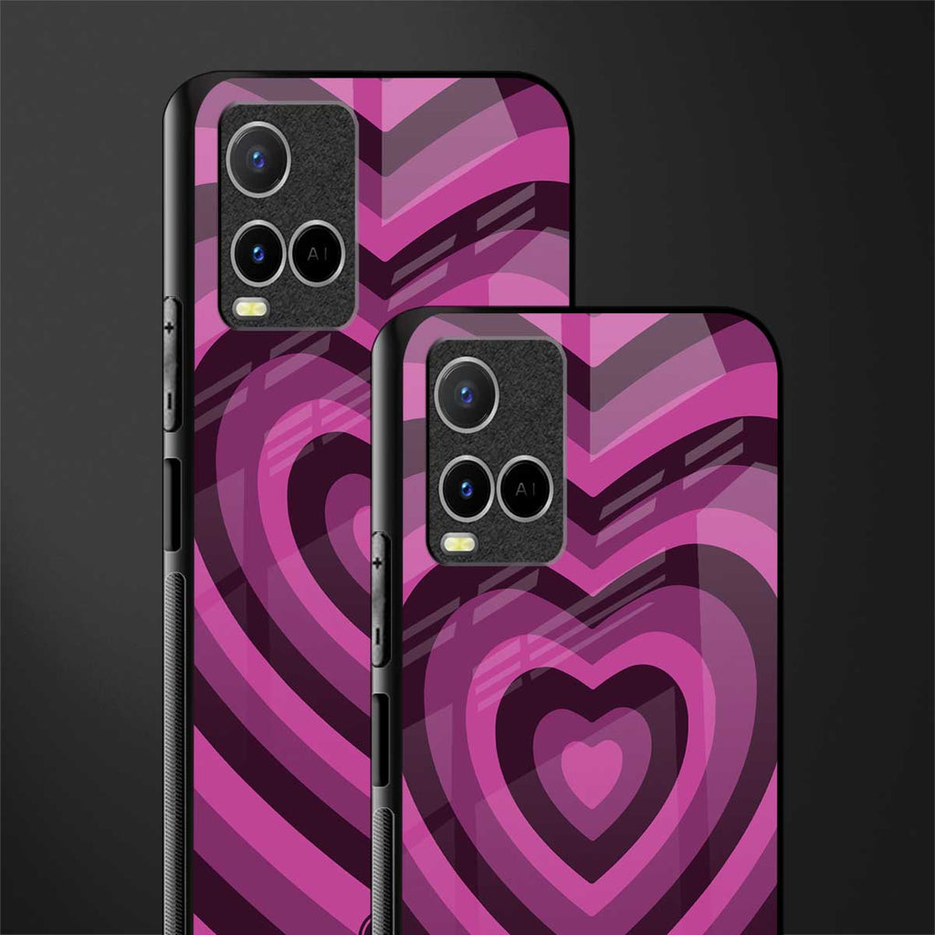 y2k burgundy hearts aesthetic glass case for vivo y21s image-2