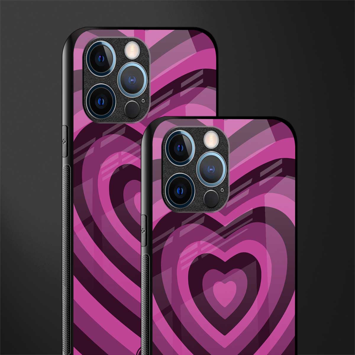 y2k burgundy hearts aesthetic glass case for iphone 14 pro image-2