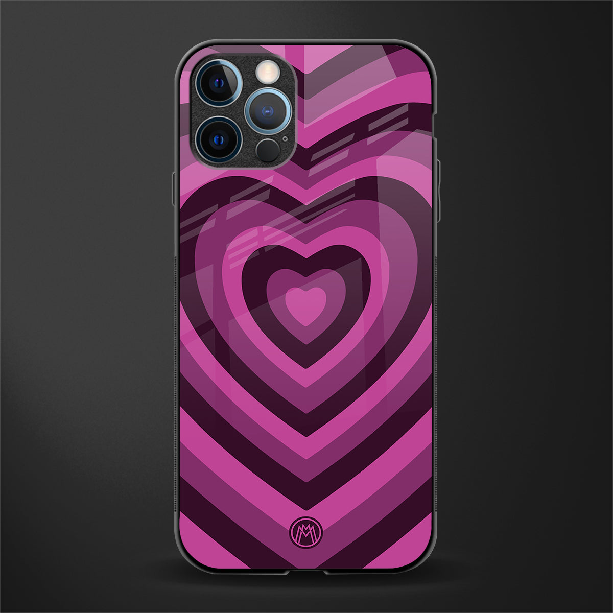 y2k burgundy hearts aesthetic glass case for iphone 12 pro max image