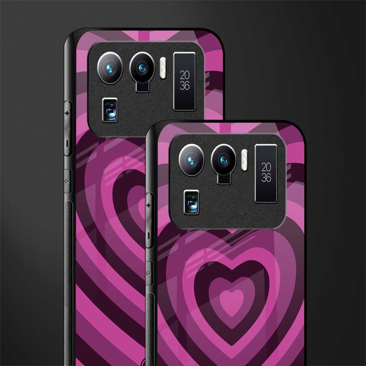 y2k burgundy hearts aesthetic glass case for mi 11 ultra 5g image-2