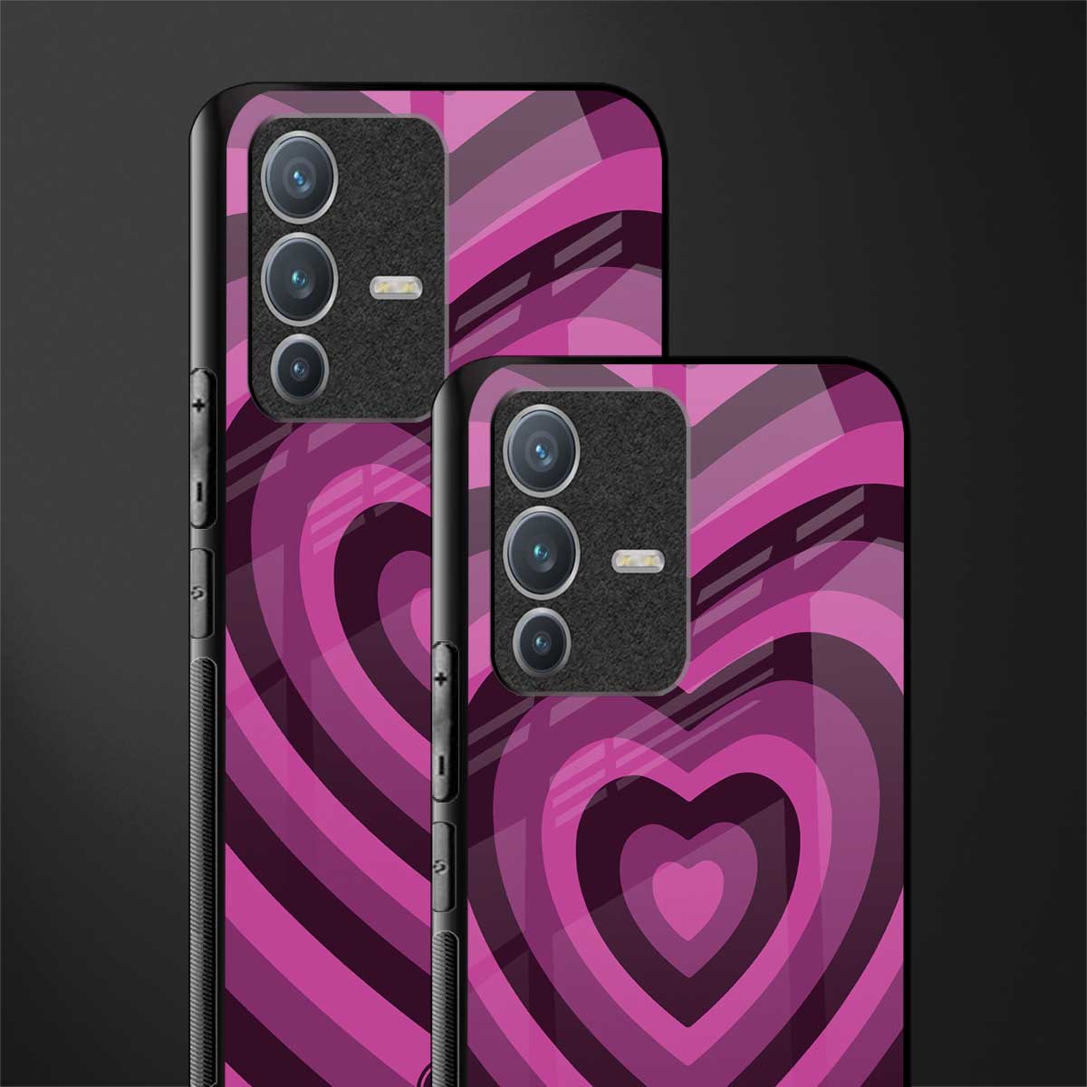 y2k burgundy hearts aesthetic glass case for vivo v23 pro 5g image-2