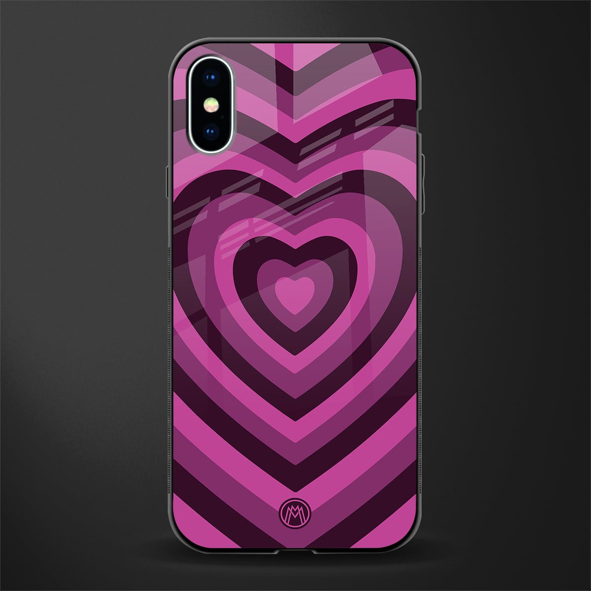 y2k burgundy hearts aesthetic glass case for iphone xs image