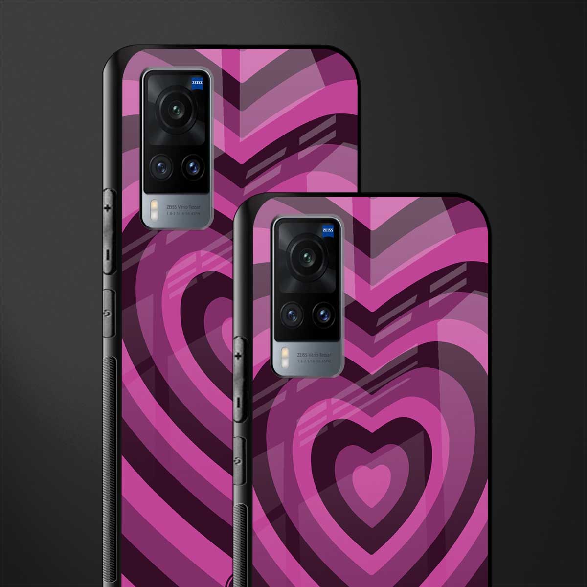 y2k burgundy hearts aesthetic glass case for vivo x60 image-2