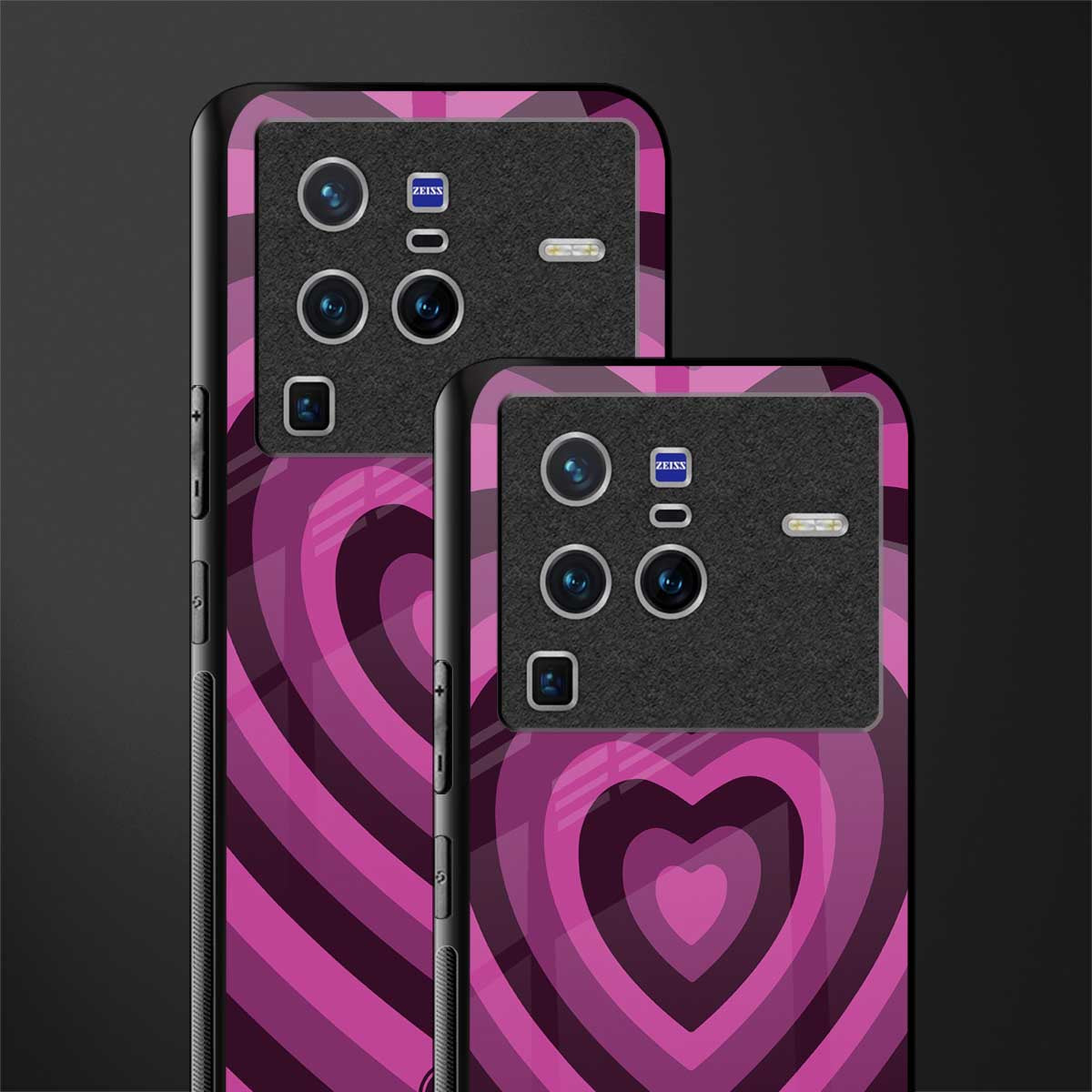 y2k burgundy hearts aesthetic glass case for vivo x80 pro 5g image-2