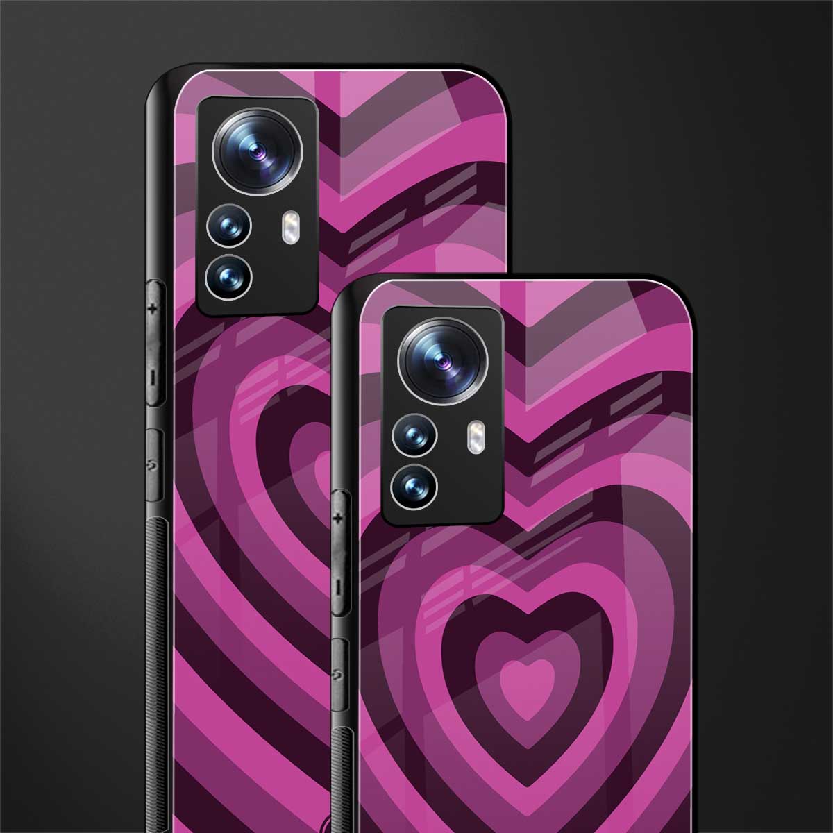 y2k burgundy hearts aesthetic back phone cover | glass case for xiaomi 12 pro