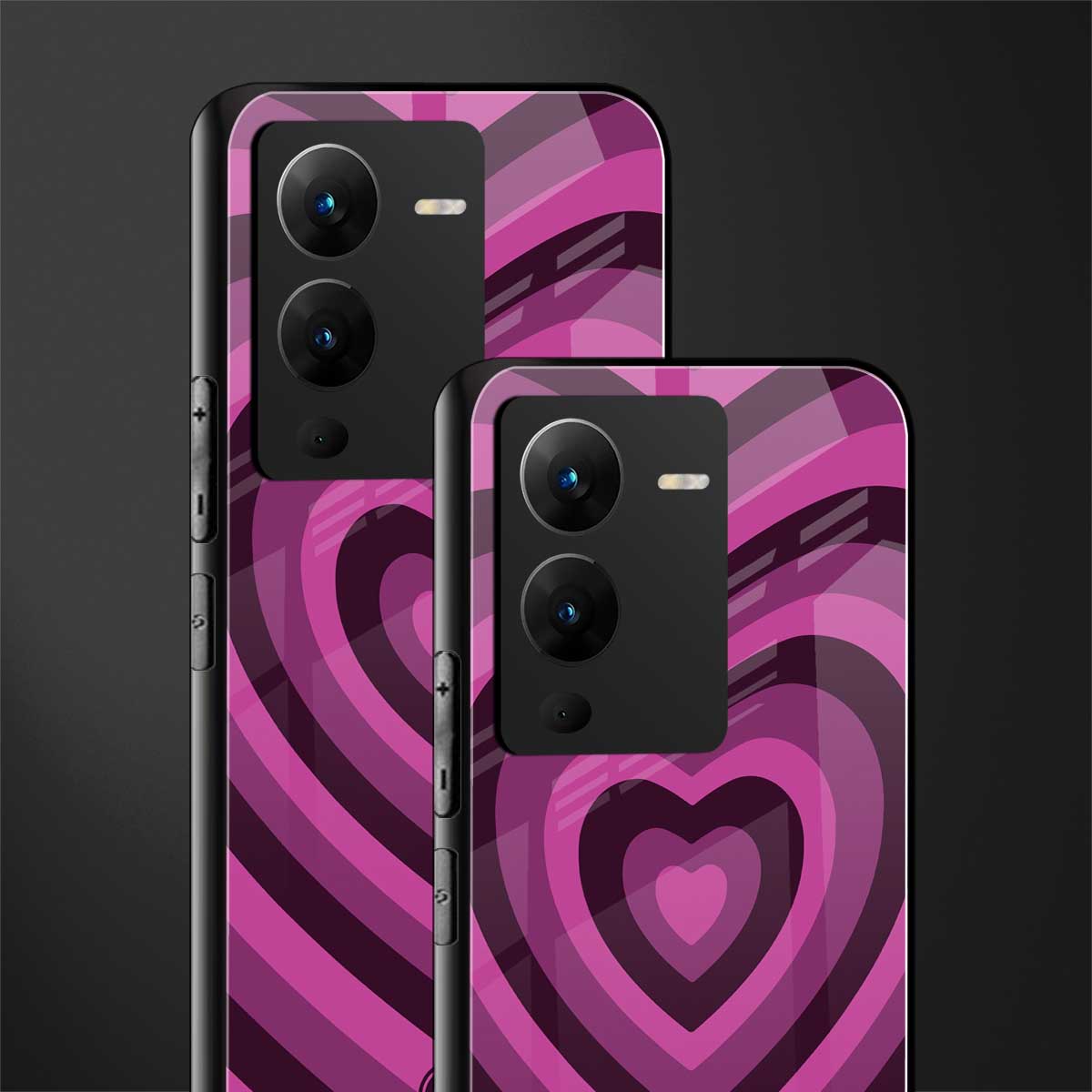 y2k burgundy hearts aesthetic back phone cover | glass case for vivo v25 pro 5g