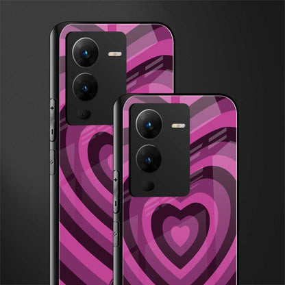 y2k burgundy hearts aesthetic back phone cover | glass case for vivo v25 pro 5g