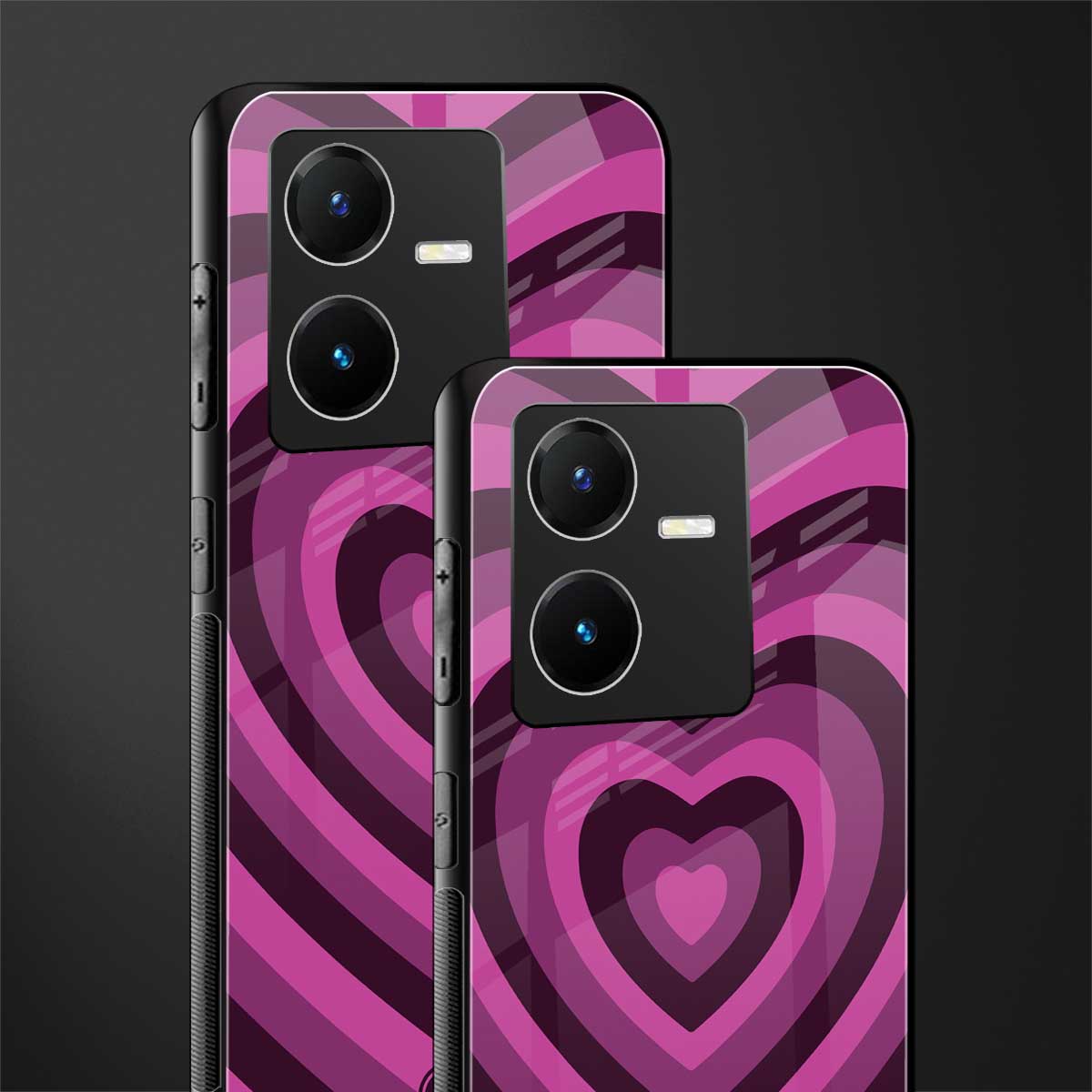 y2k burgundy hearts aesthetic back phone cover | glass case for vivo y22