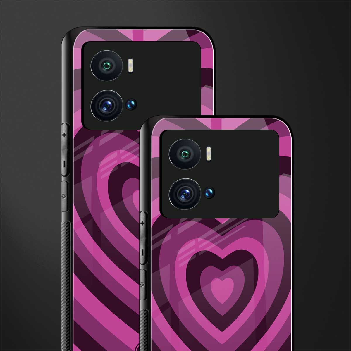 y2k burgundy hearts aesthetic back phone cover | glass case for iQOO 9 Pro