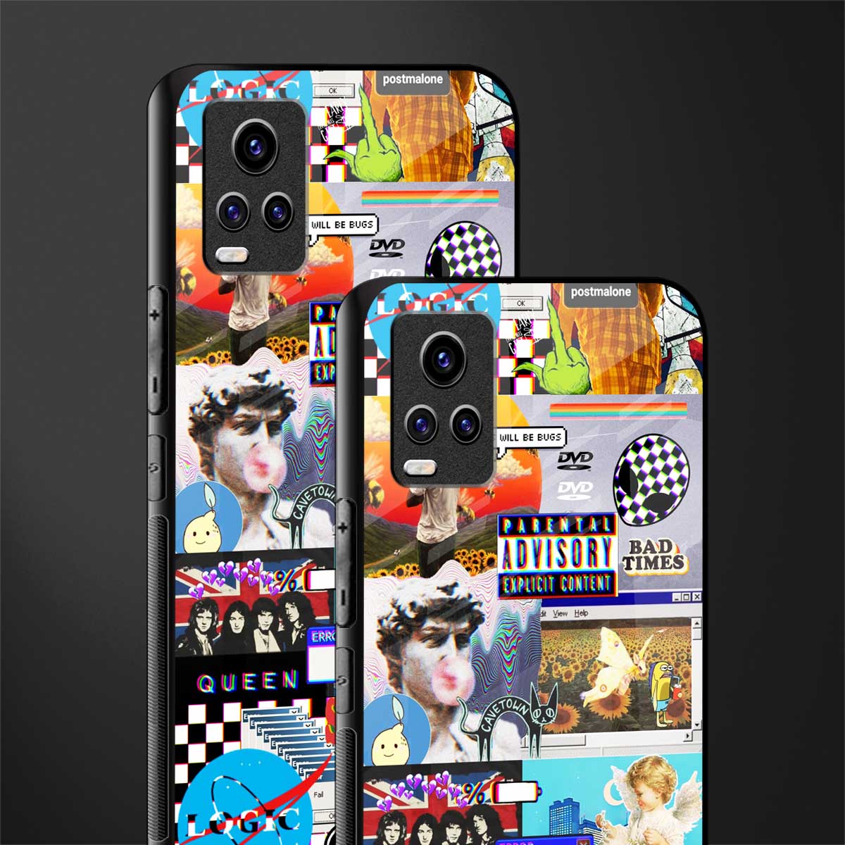 y2k collage aesthetic back phone cover | glass case for vivo y73