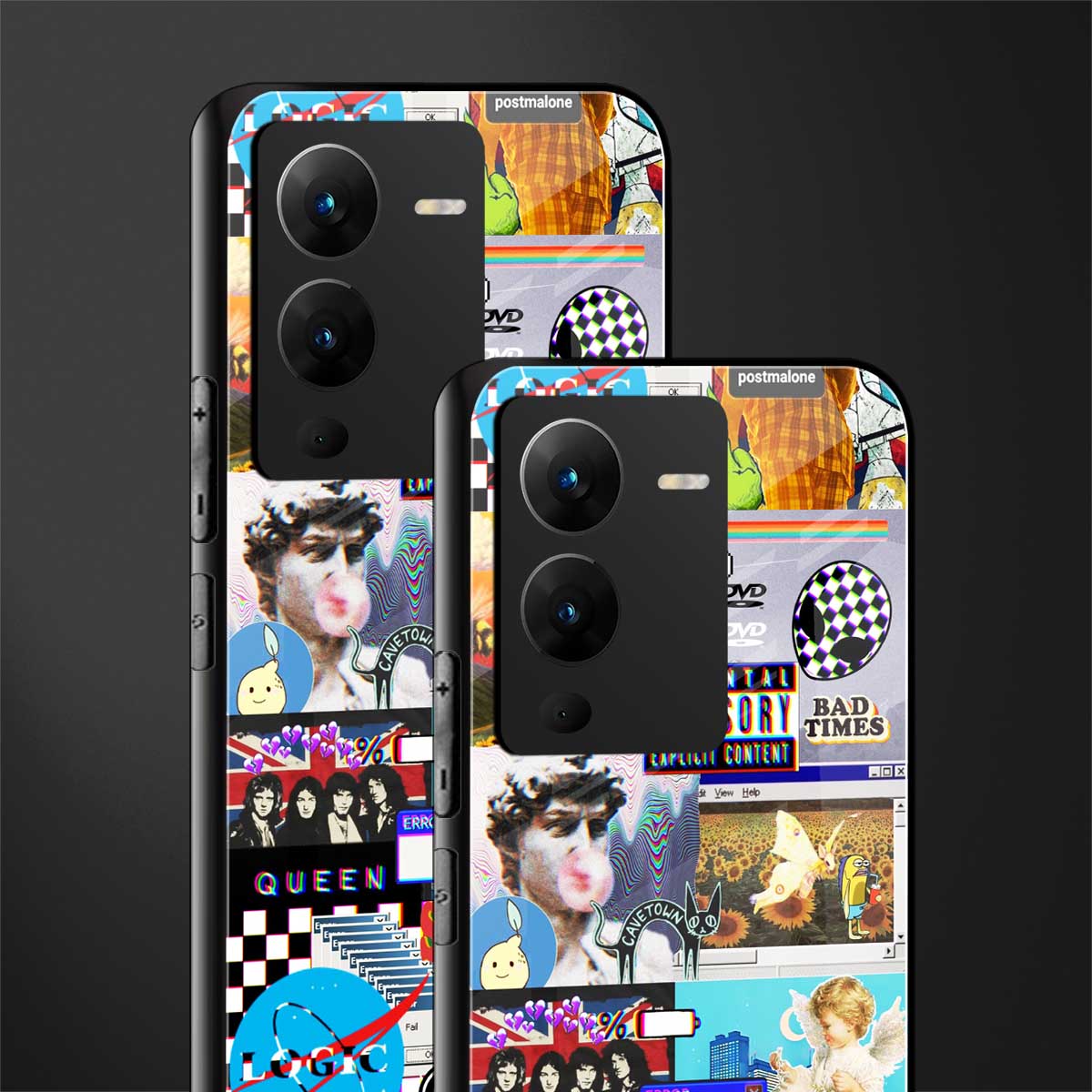 y2k collage aesthetic back phone cover | glass case for vivo v25 pro 5g