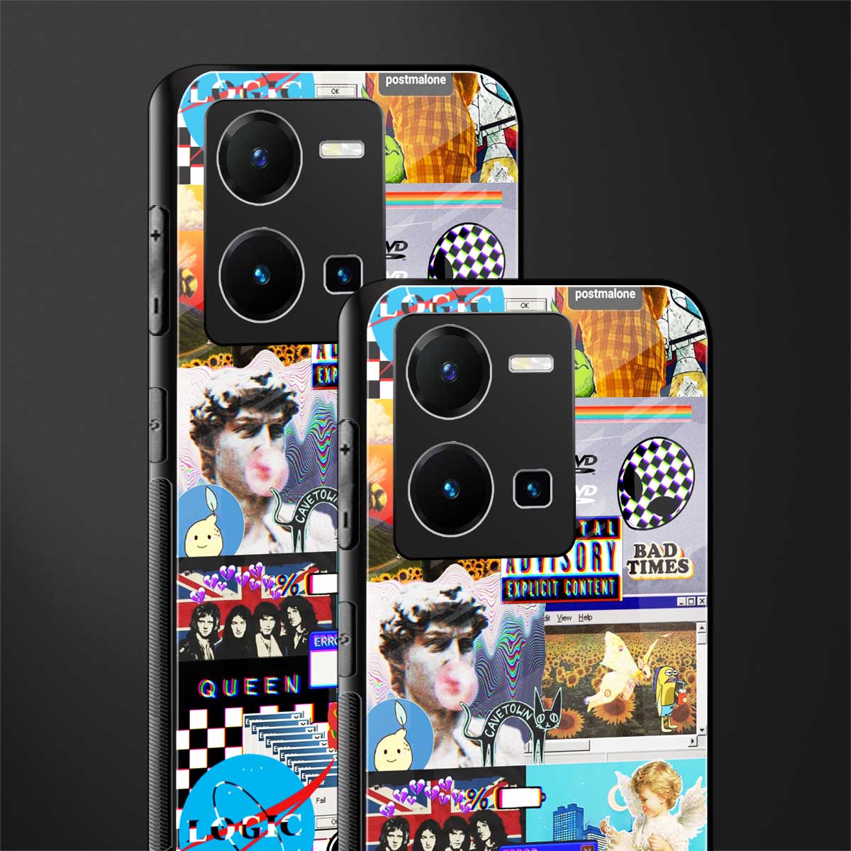 y2k collage aesthetic back phone cover | glass case for vivo y35 4g