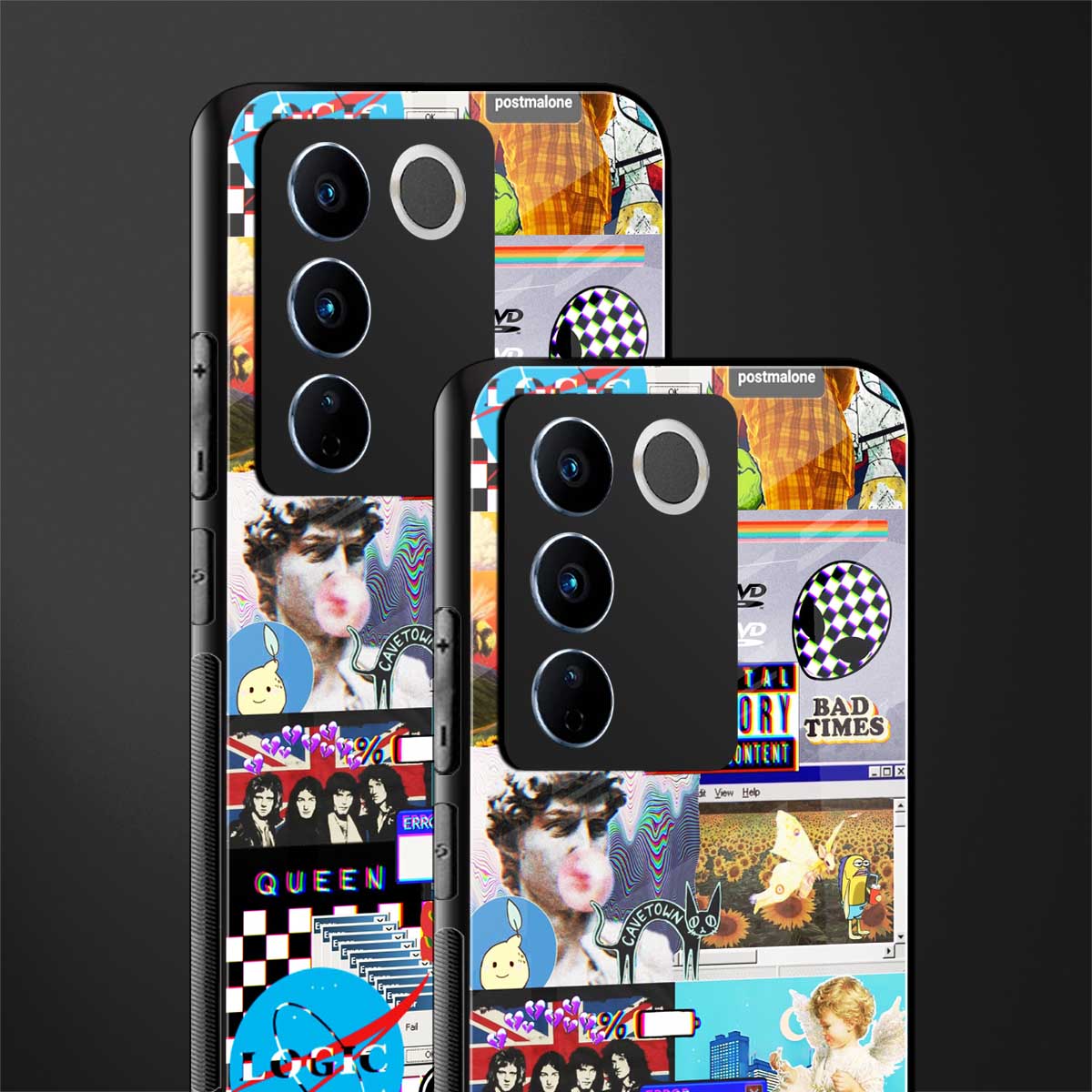y2k collage aesthetic back phone cover | glass case for vivo v27 pro 5g