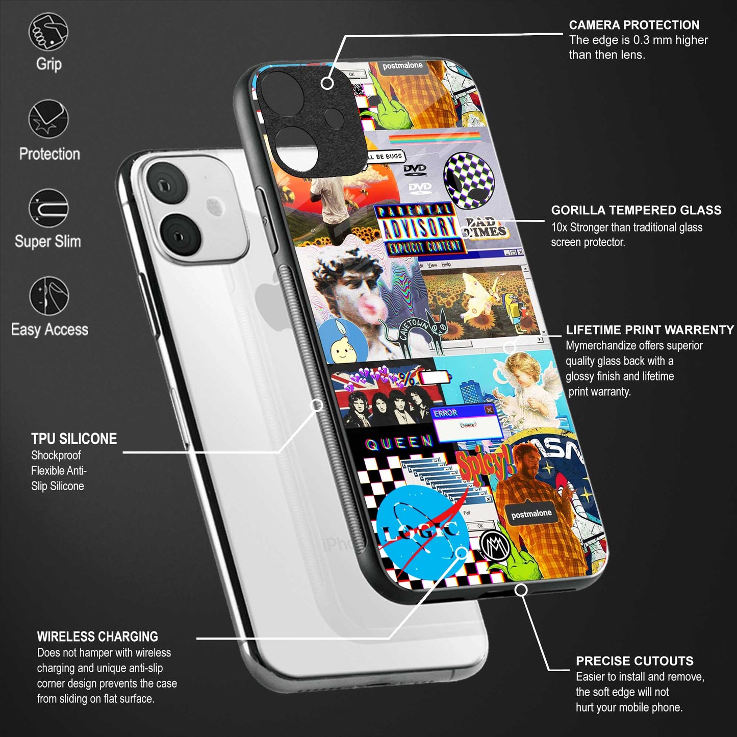 y2k collage aesthetic back phone cover | glass case for vivo y16