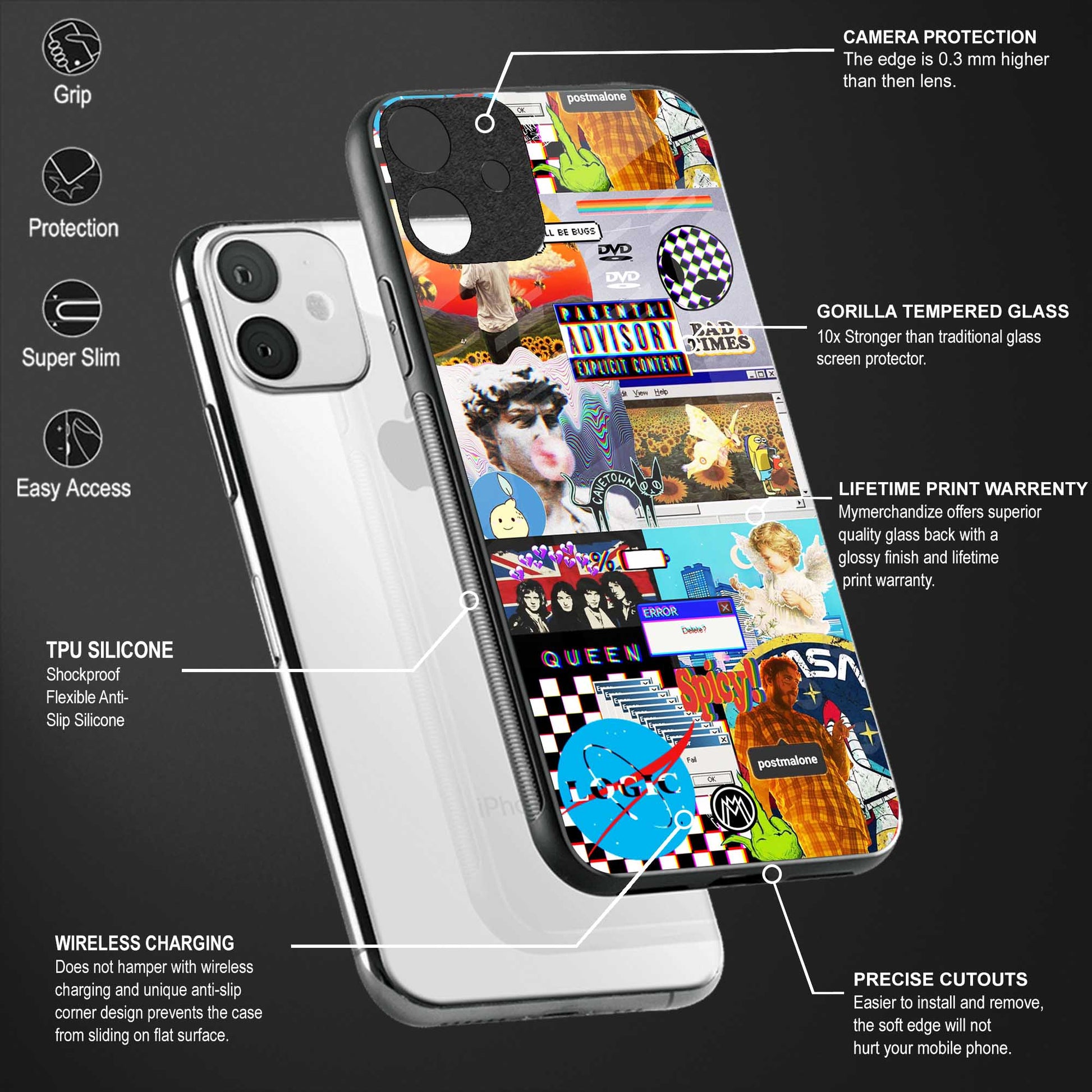 y2k collage aesthetic back phone cover | glass case for vivo v21e 4g