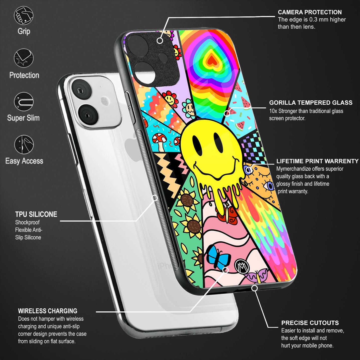 y2k doodle back phone cover | glass case for vivo y16