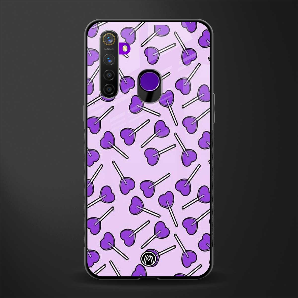 y2k hearts lollipop purple edition glass case for realme 5 image