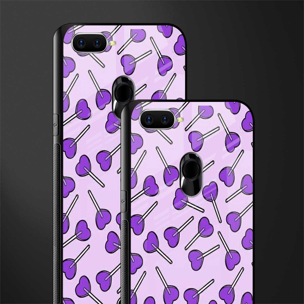 y2k hearts lollipop purple edition glass case for oppo a7 image-2