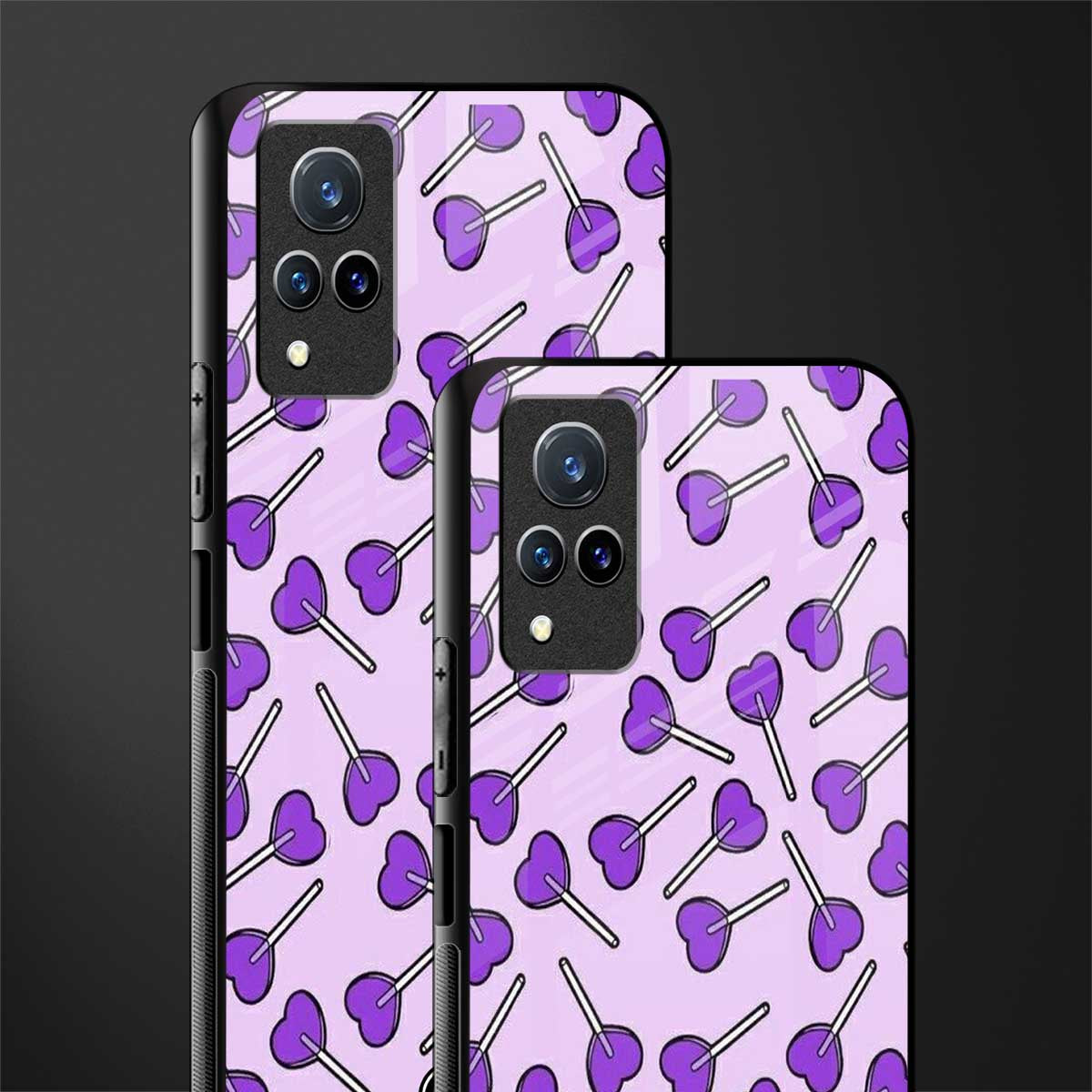 y2k hearts lollipop purple edition glass case for vivo v21 5g image-2