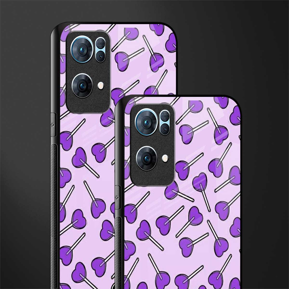 y2k hearts lollipop purple edition glass case for oppo reno7 pro 5g image-2