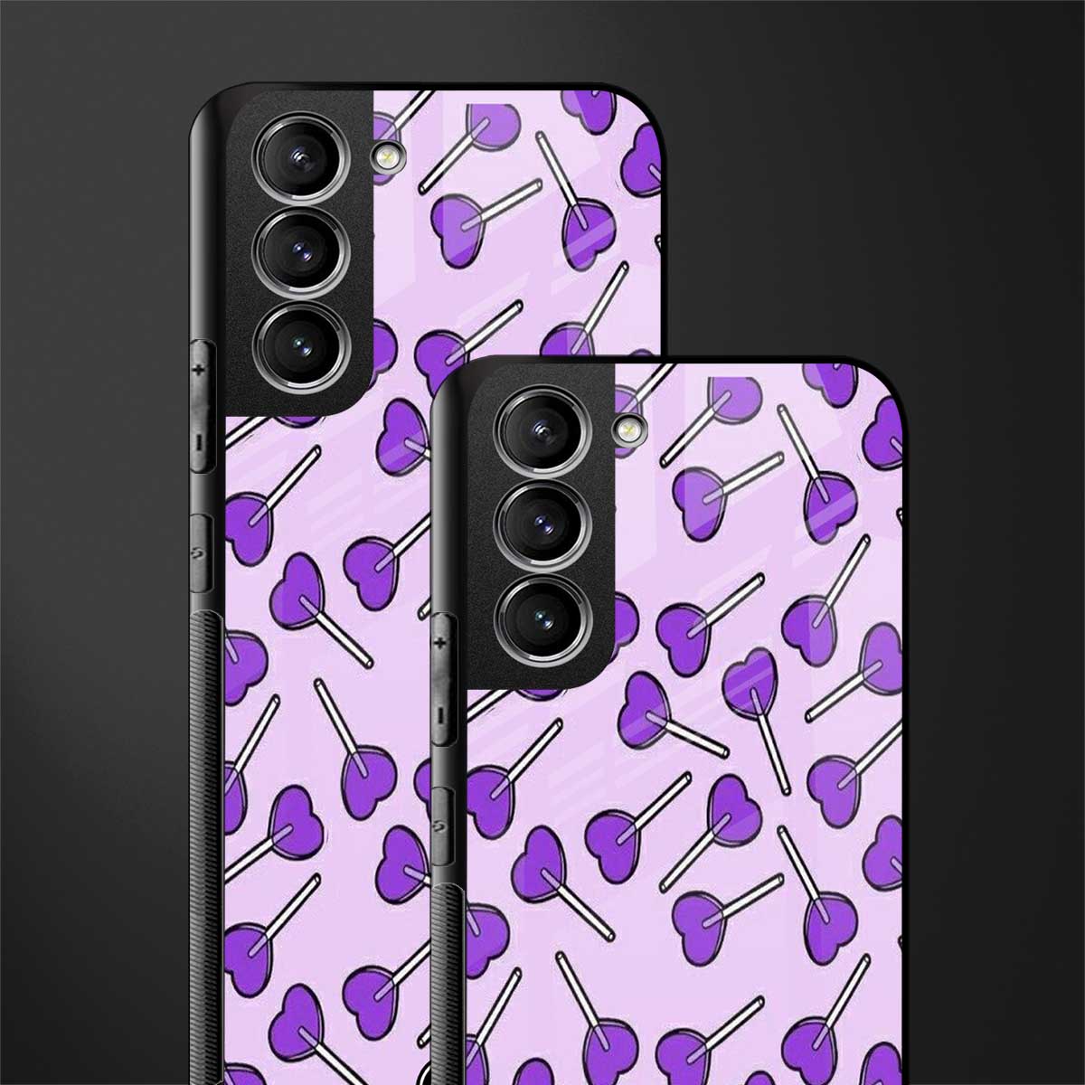 y2k hearts lollipop purple edition glass case for samsung galaxy s22 5g image-2