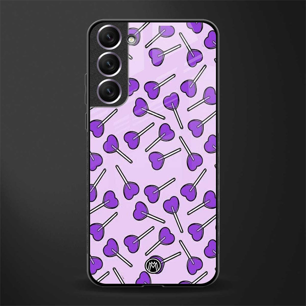 y2k hearts lollipop purple edition glass case for samsung galaxy s21 fe 5g image