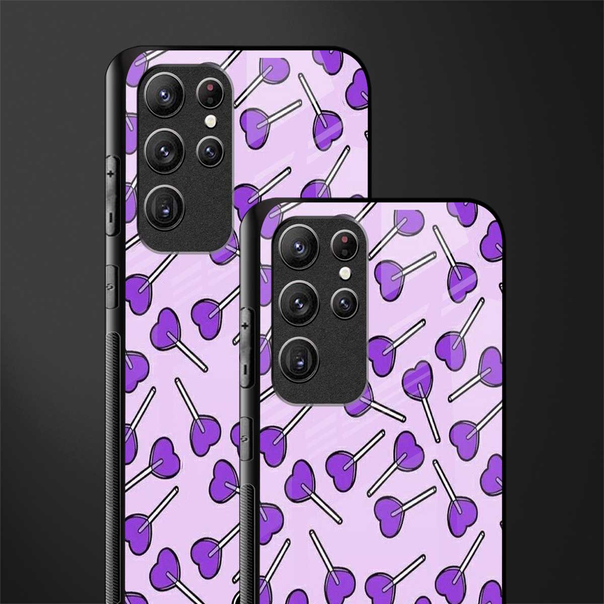 y2k hearts lollipop purple edition glass case for samsung galaxy s21 ultra image-2