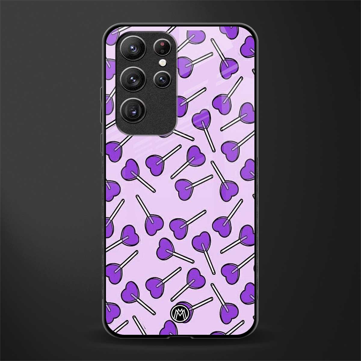 y2k hearts lollipop purple edition glass case for samsung galaxy s21 ultra image