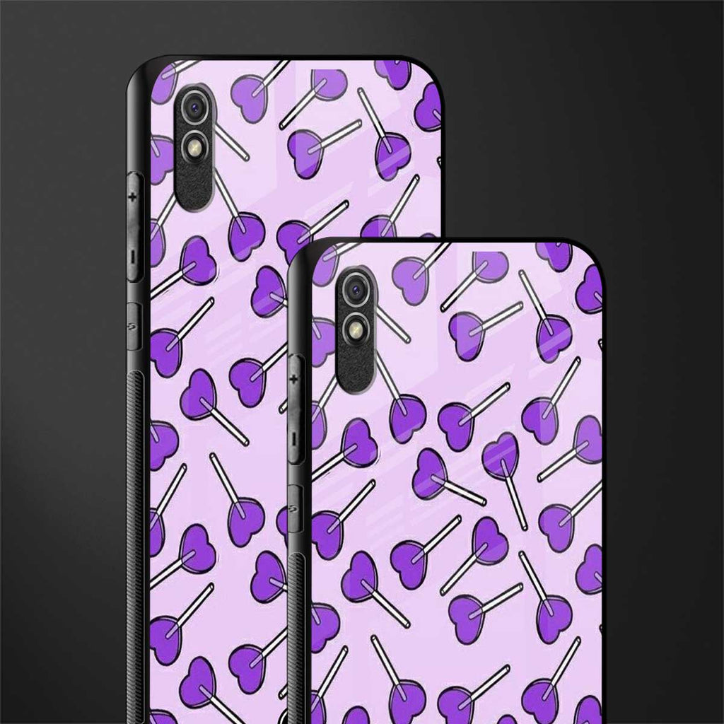 y2k hearts lollipop purple edition glass case for redmi 9a image-2