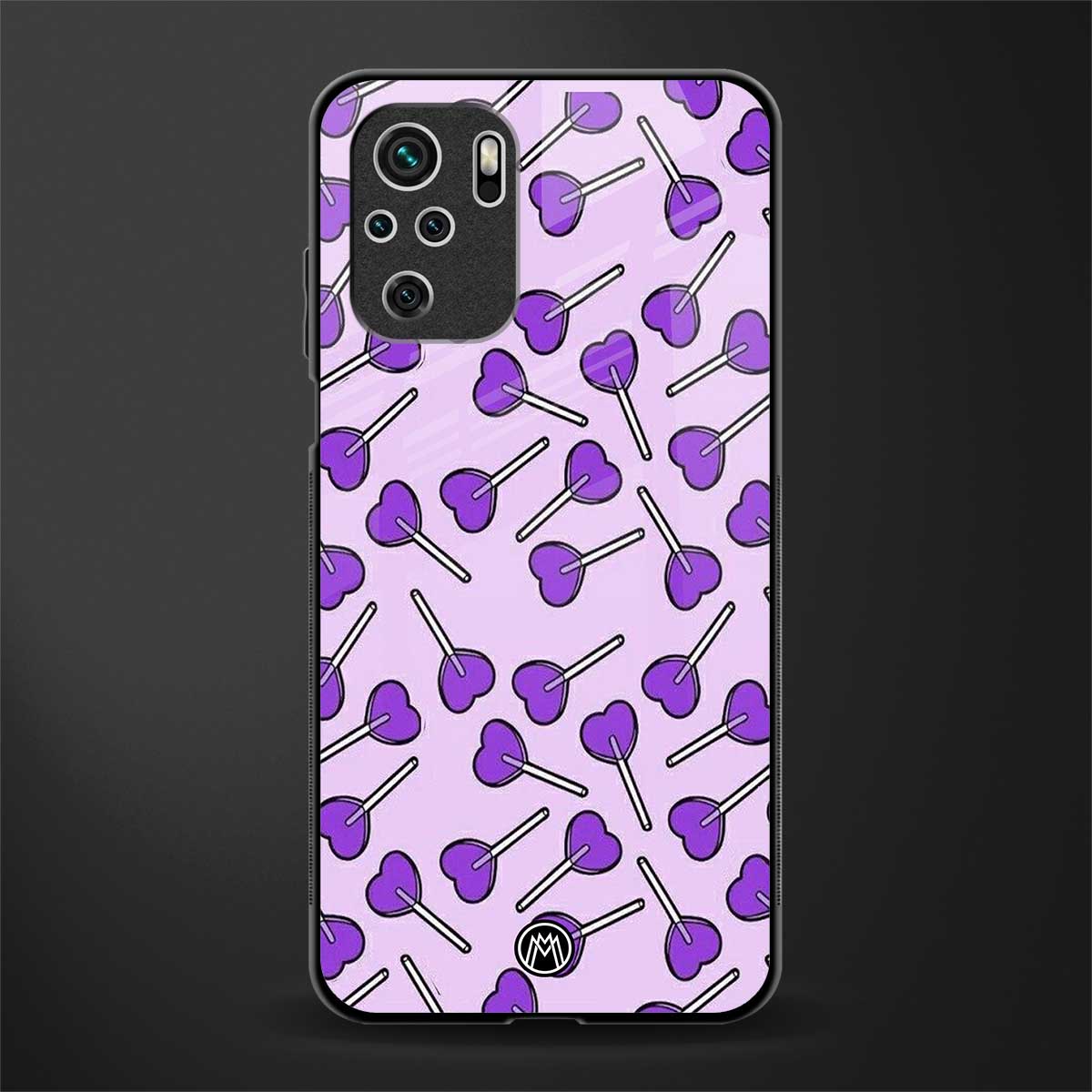 y2k hearts lollipop purple edition glass case for redmi note 10 image