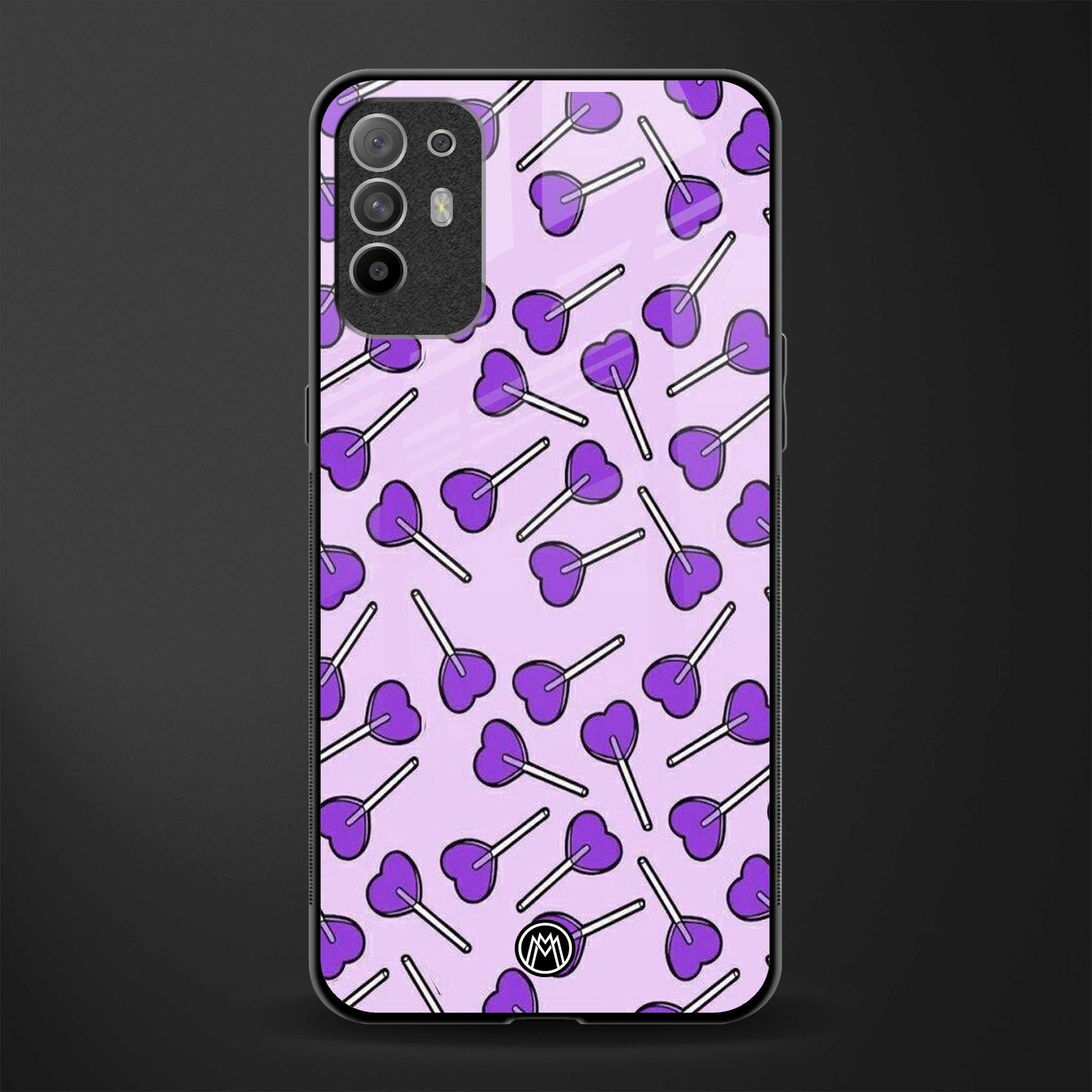 y2k hearts lollipop purple edition glass case for oppo f19 pro plus image