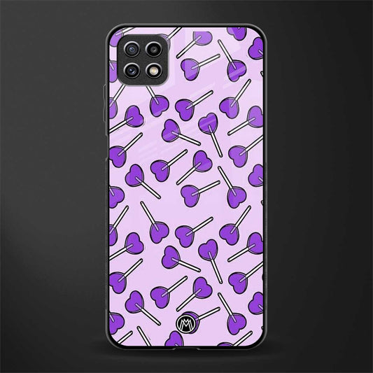 y2k hearts lollipop purple edition glass case for samsung galaxy a22 5g image