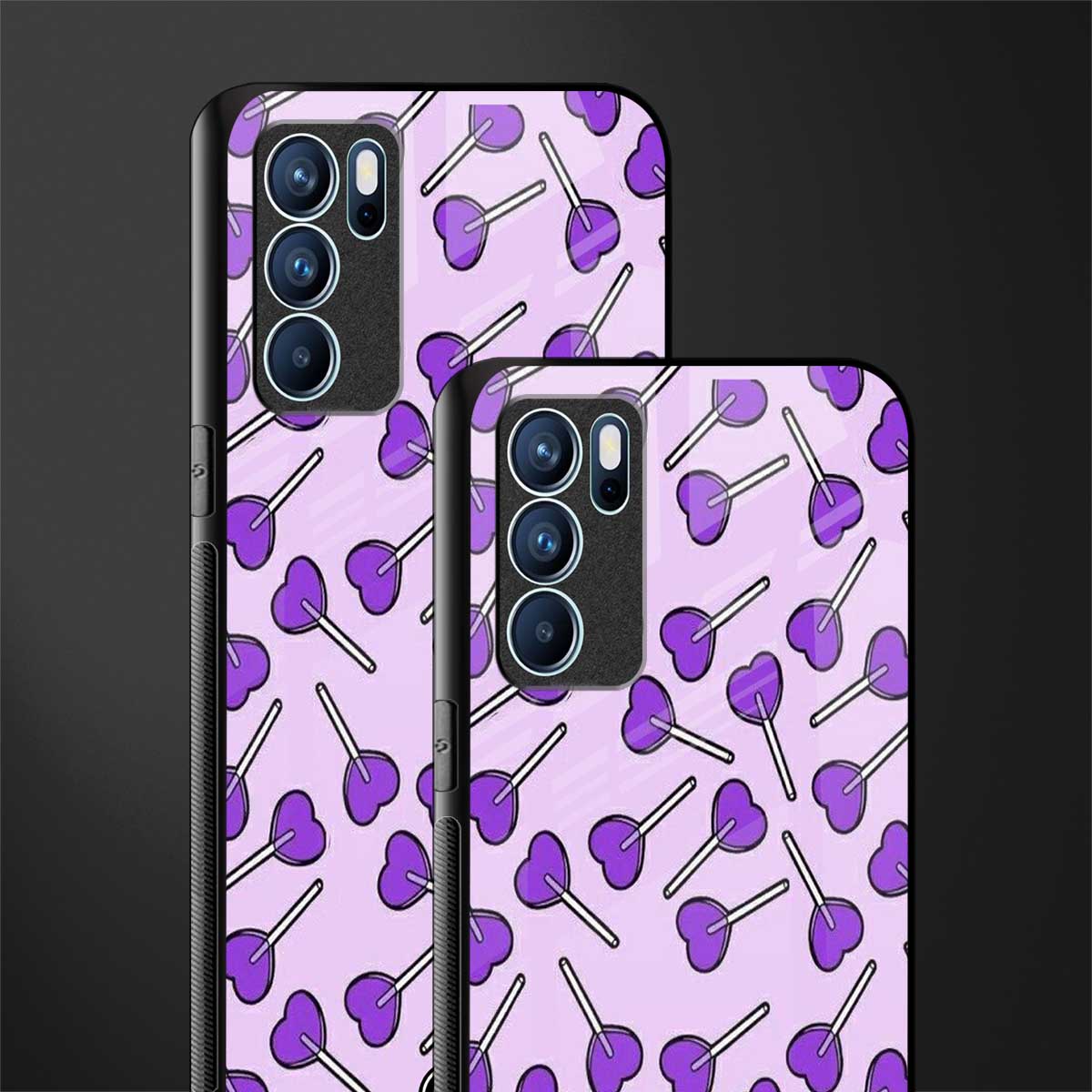 y2k hearts lollipop purple edition glass case for oppo reno6 5g image-2