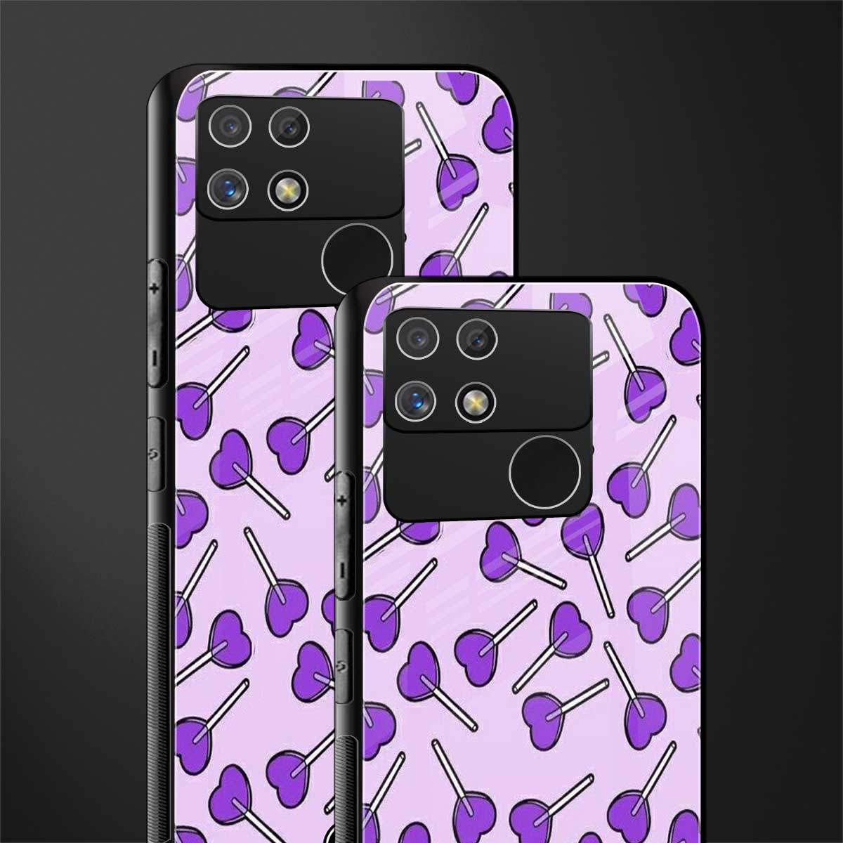 y2k hearts lollipop purple edition back phone cover | glass case for realme narzo 50a