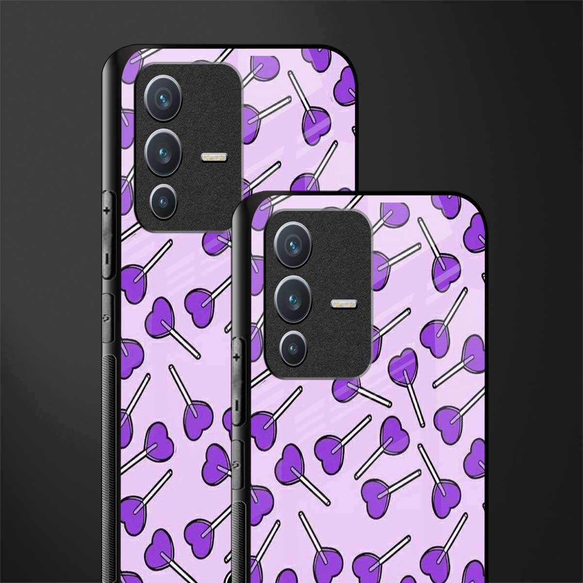 y2k hearts lollipop purple edition glass case for vivo v23 5g image-2