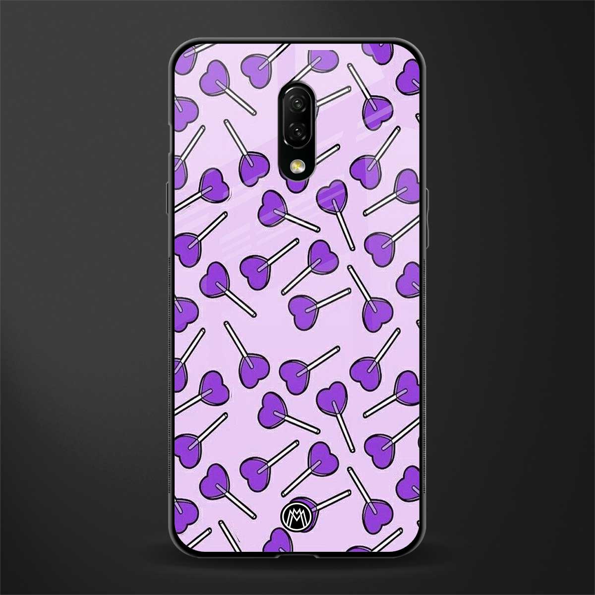 y2k hearts lollipop purple edition glass case for oneplus 7 image