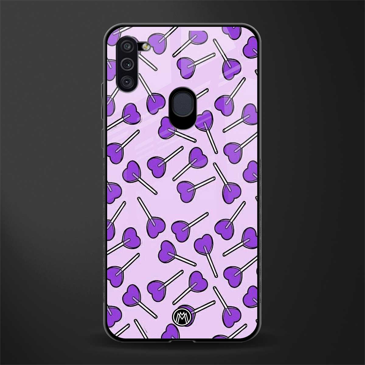 y2k hearts lollipop purple edition glass case for samsung galaxy m11 image