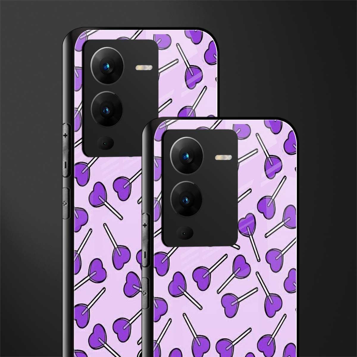 y2k hearts lollipop purple edition back phone cover | glass case for vivo v25 pro 5g