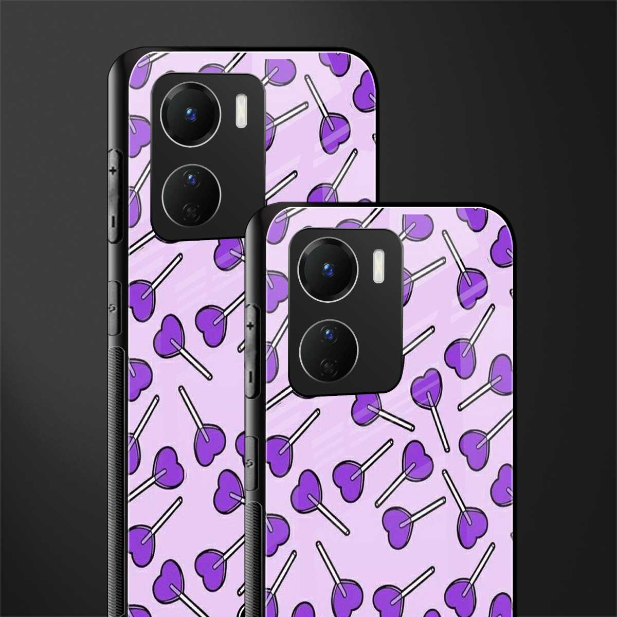 y2k hearts lollipop purple edition back phone cover | glass case for vivo y16