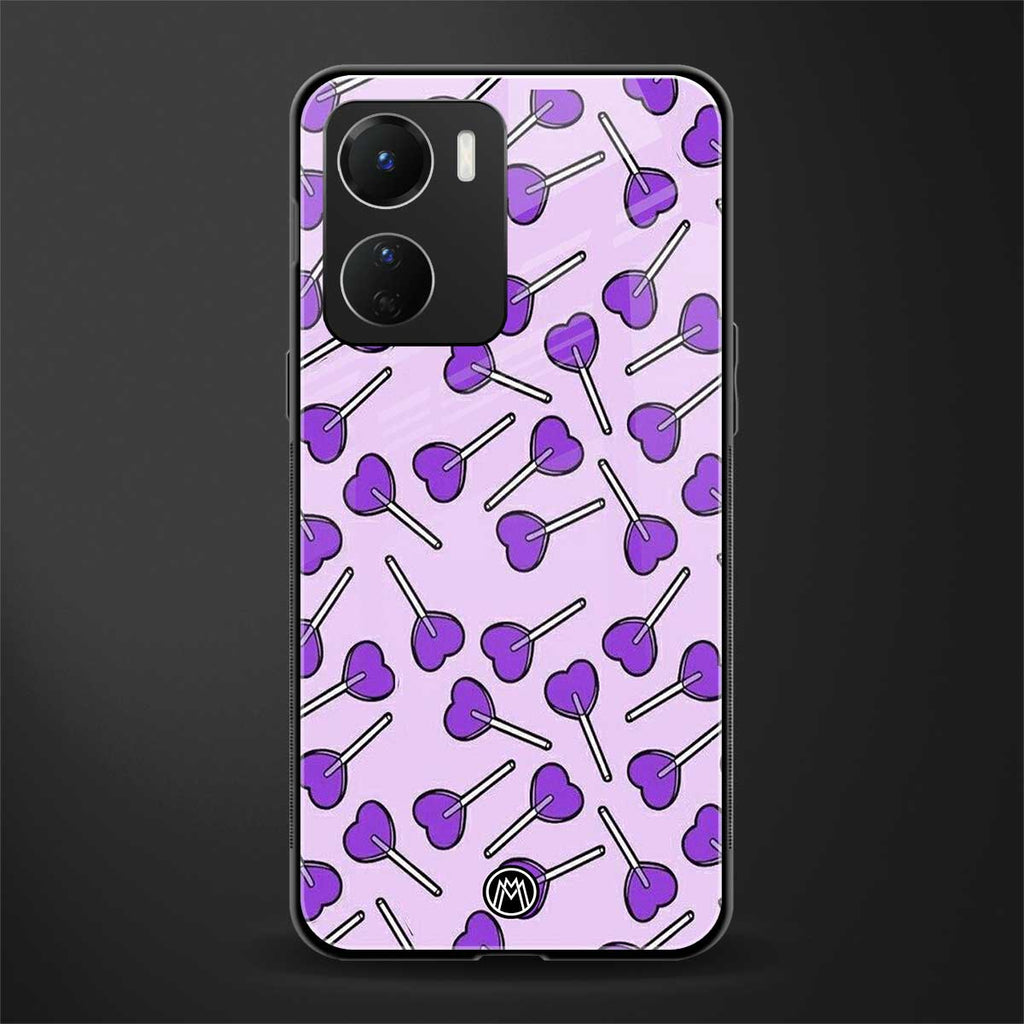 y2k hearts lollipop purple edition back phone cover | glass case for vivo y16