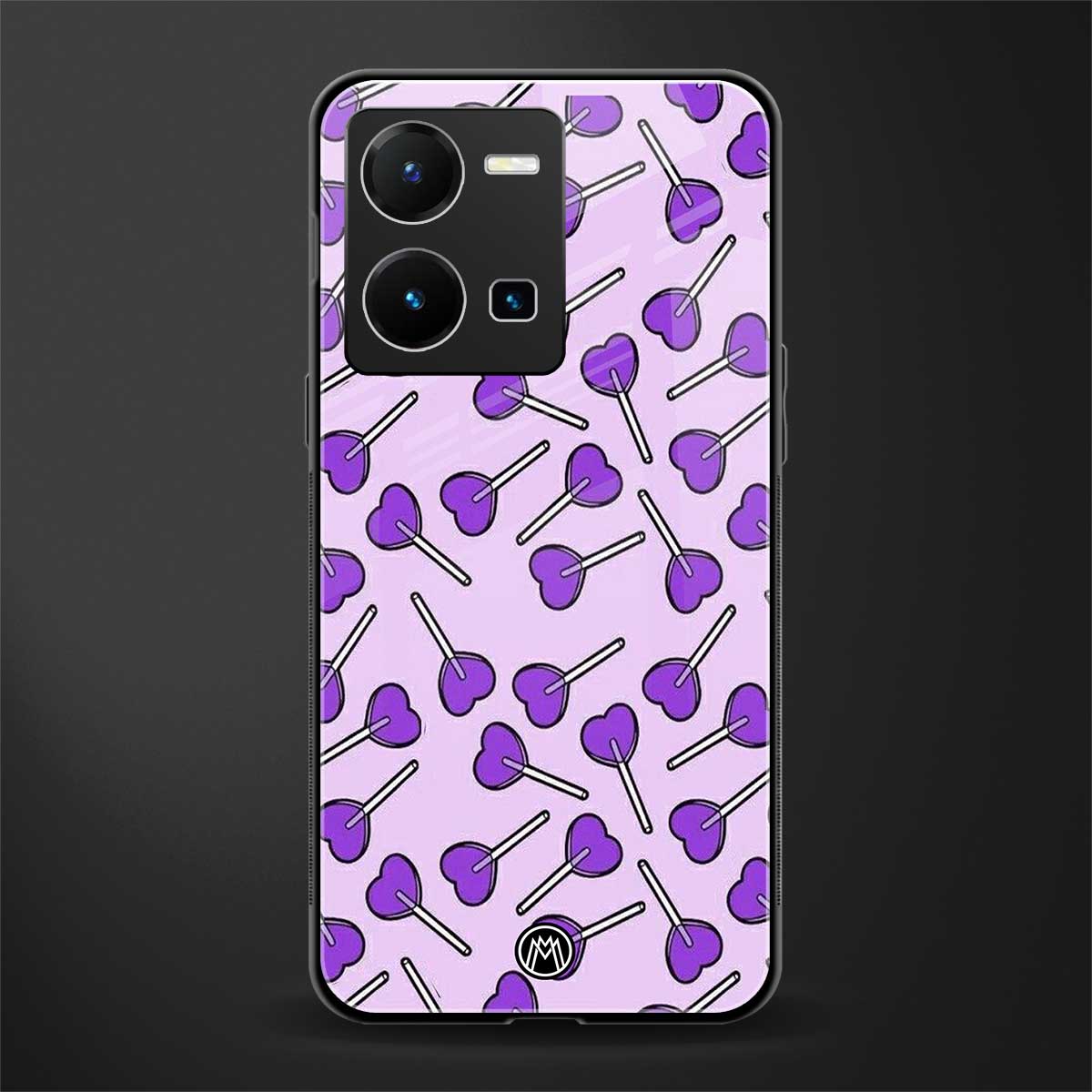 y2k hearts lollipop purple edition back phone cover | glass case for vivo y35 4g